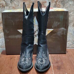 Pair of Roper Rockstar Black Studded Horseshoe Cowgirl Boots US 10 Flaking